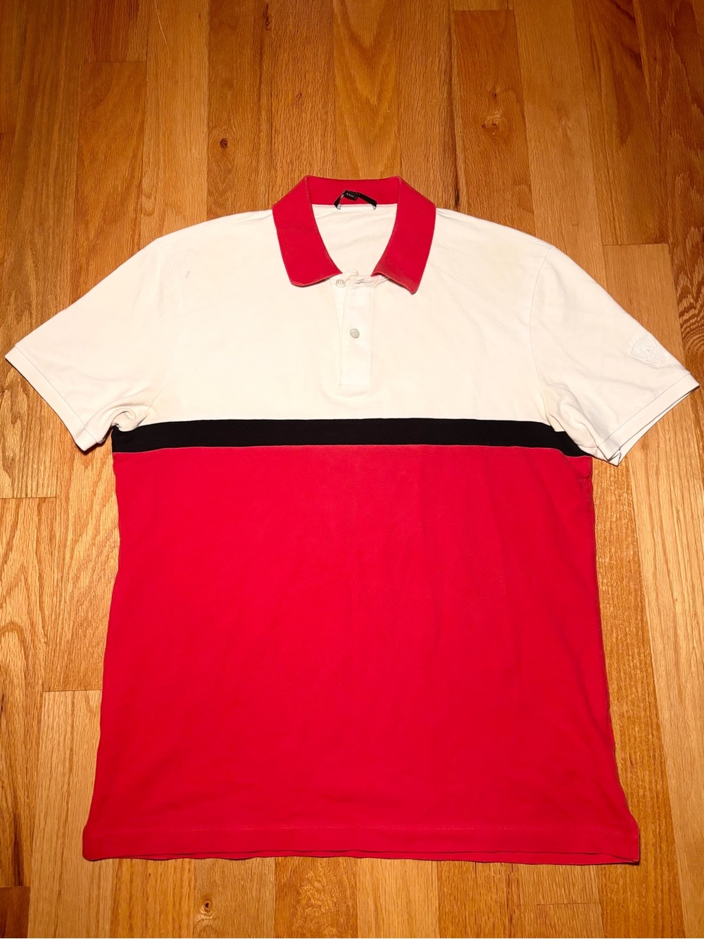 Gucci Logo Embroidered Red White Black Polo Shirt